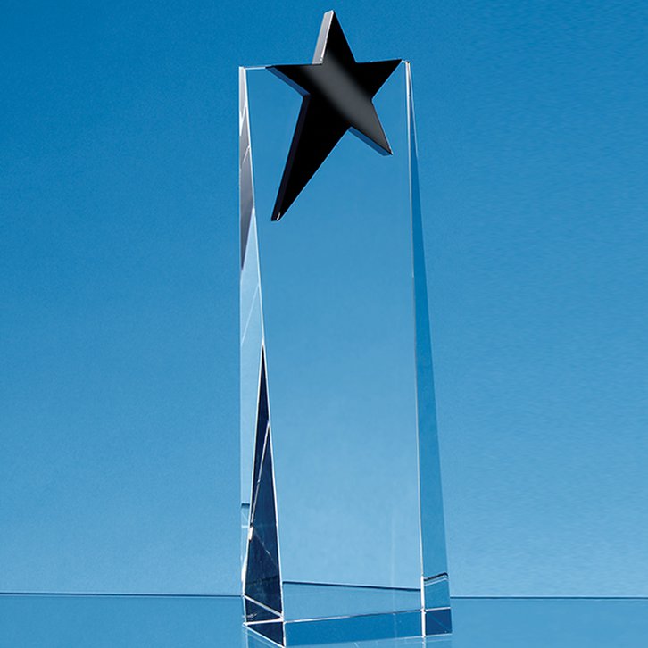 18cm Optical Crystal Rectangle with an Onyx Black Star Award