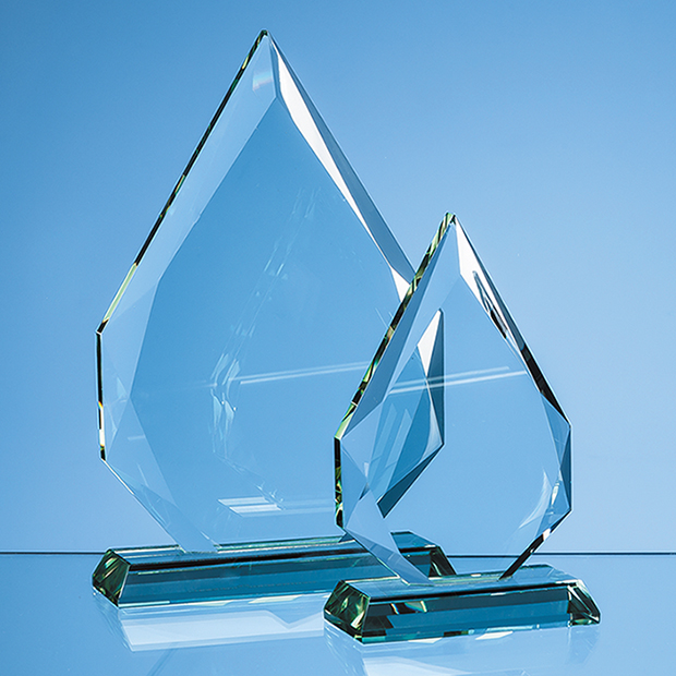23cm x 19mm Jade Glass Facetted Diamond Peak Award