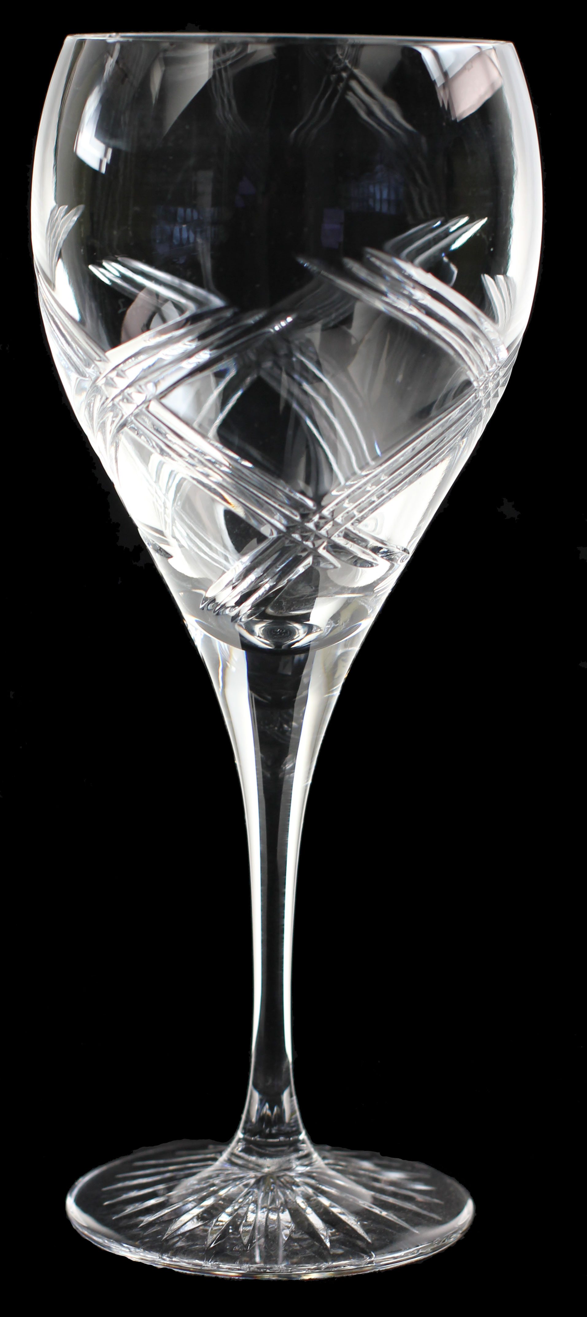 Elegant Large wine glass, hand cut crystal in celebration cut.