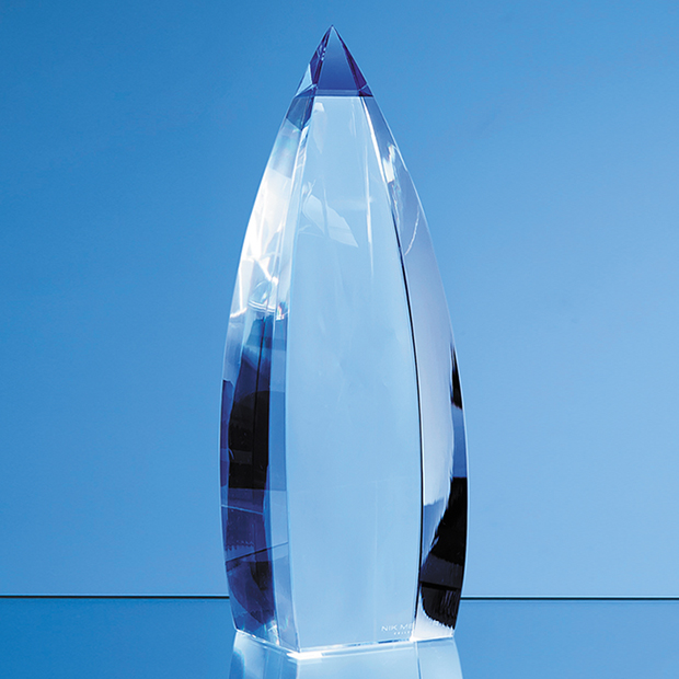 23cm Nik Meller Design Clear Optical Crystal & Cobalt Blue Vetri Obelisk Award