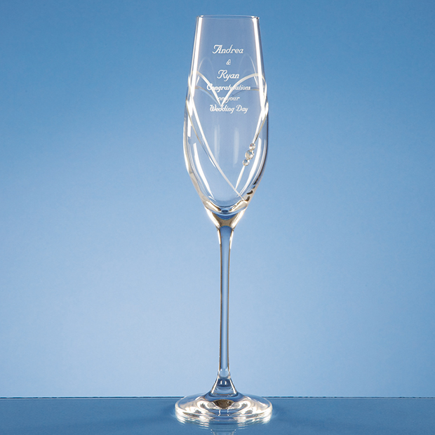 Single Diamante Champagne Flute with Heart Shaped Cutting