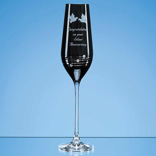 Single Onyx Black Diamante Champagne Flute with Platinum Spiral Design