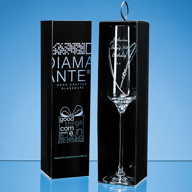 Just For You Diamante Champagne Flute with Heart Shaped Cutting in an attractive Gift Box