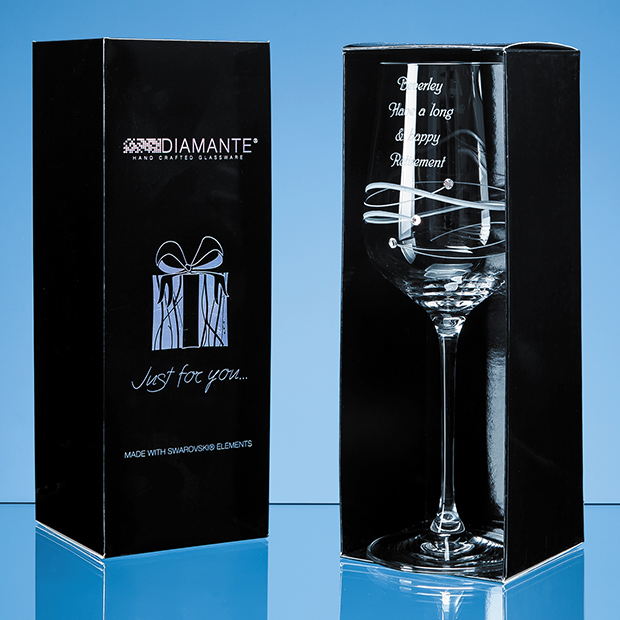 Just For You Diamante Wine Glass with Spiral Design Cutting in an attractive Gift Box