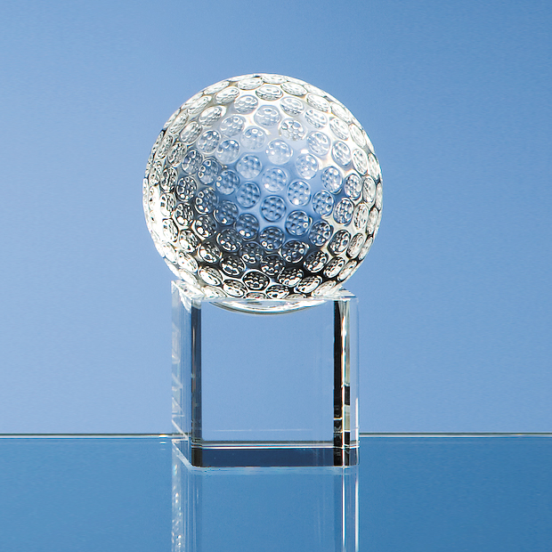6cm Optical Crystal Golf Ball on Clear Base