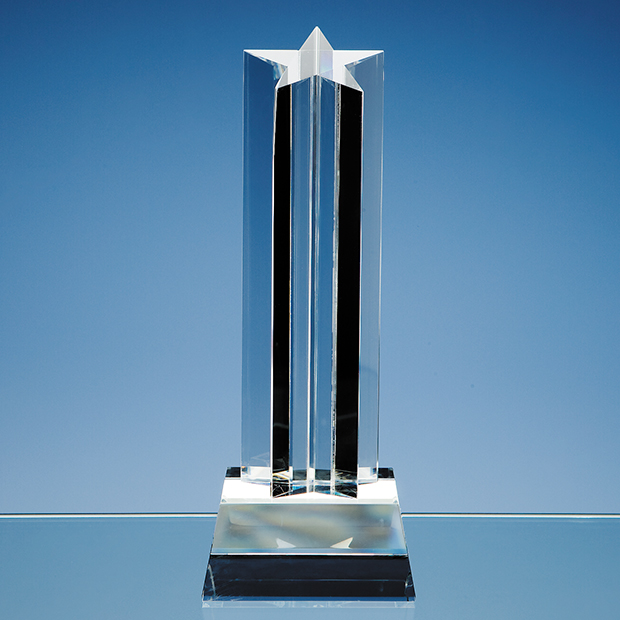 24cm Optical Crystal 5 Pointed Star Column Award