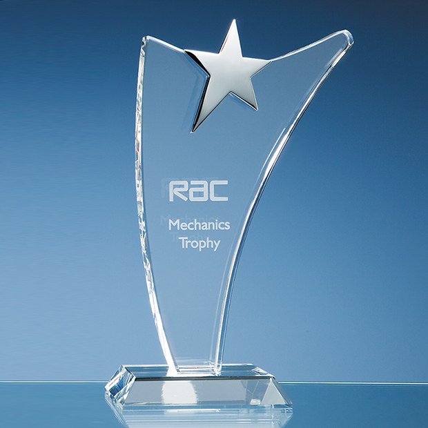 25cm Optical Crystal Swoop Award with Silver Star