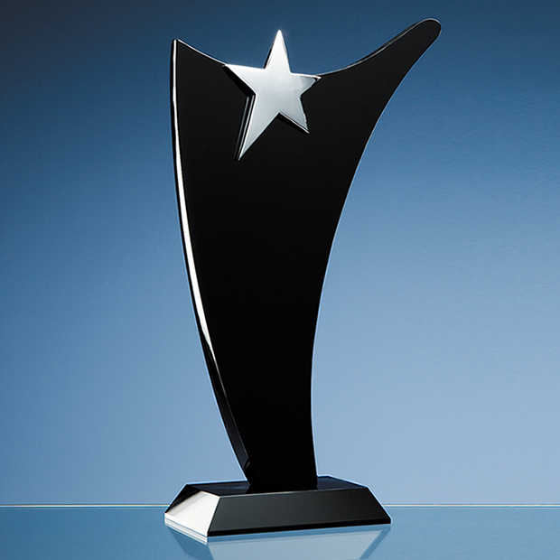 30cm Onyx Black Optic Swoop Award with Silver Star