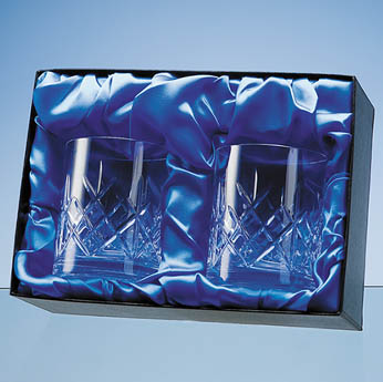 Pair Whisky glasses in satin lined presentation box